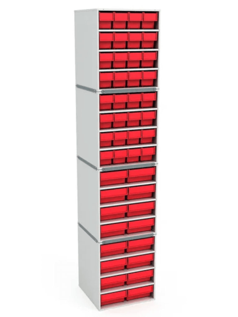 .Стационарная кассетница ДиКом (на 4 яруса) с красными ящиками купить в Оренбурге
