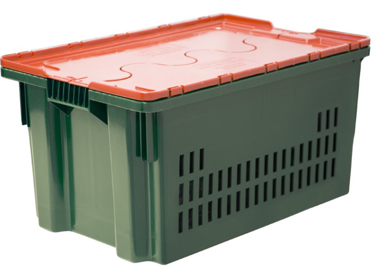 Ящик 600х400х300 дно сплошное, стенки перфорированные, Safe PRO цв. зелёный с оранжевой крышкой купить в Оренбурге