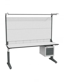 Стол монтажный ДиКом СР-200-01, ESD Thermopal, регулировка винтом, экран Э6, с подвесной тумбой Стол монтажный ДиКом СР-200-01, ESD Thermopal, регулировка винтом, экран Э6, с подвесной тумбой