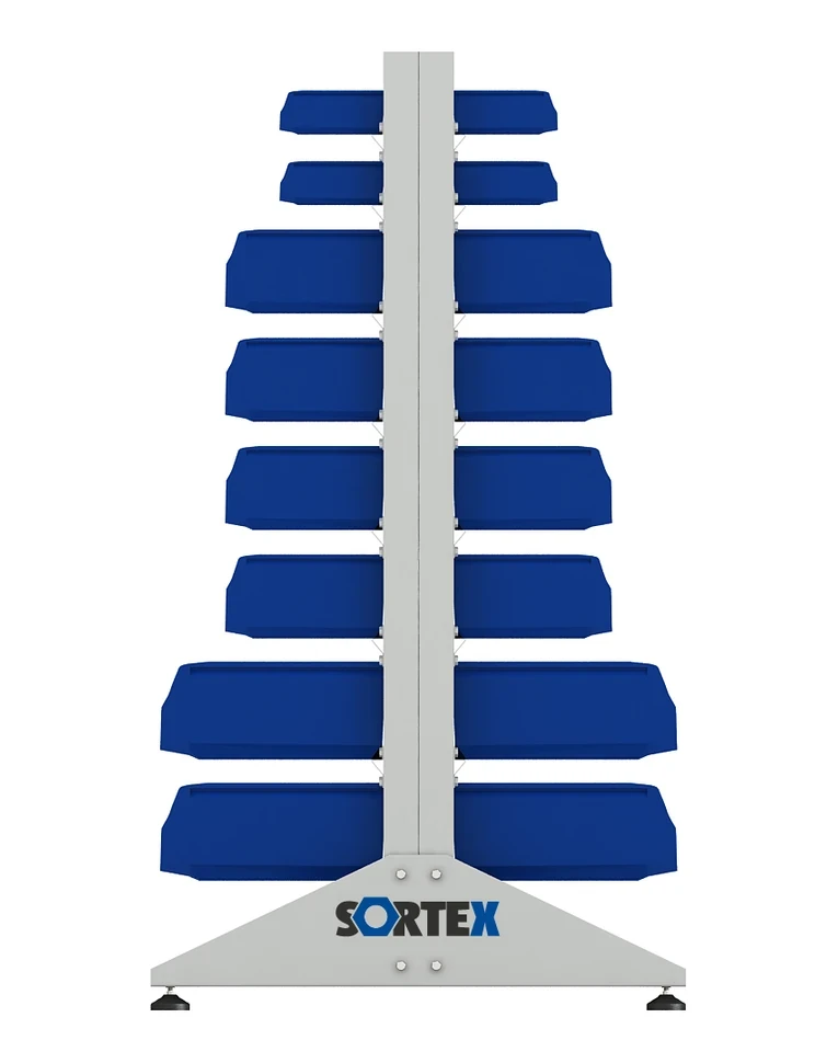 Стеллаж для пластиковых лотков SORTEX двухсторонний 1500x1000x800.06 купить в Оренбурге