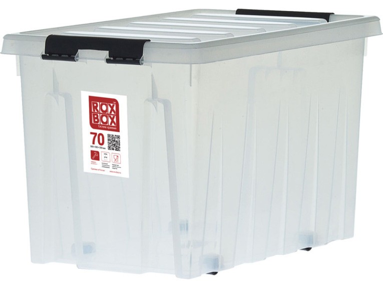 Контейнер Rox Box Original 70 (580х390х350 мм с крышкой и клипсами, на роликах, прозрачный) купить в Оренбурге